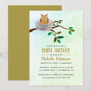 Invitation de fête de douche de bébé chouette aqua