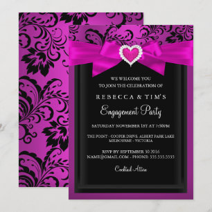 Invitation de fête de fiançailles à cœur romantiqu