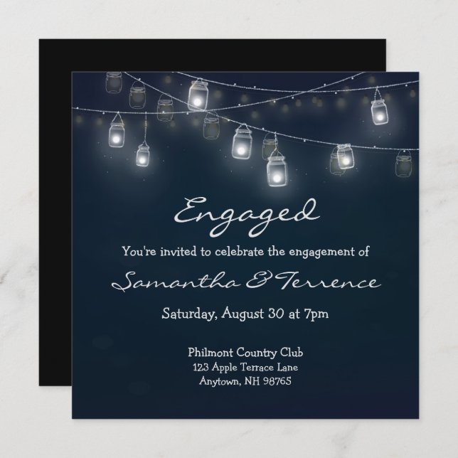 Invitation de fête de fiançailles avec lumières de (Devant / Derrière)