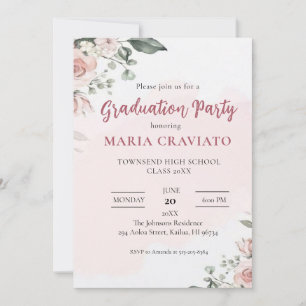 Invitation de fête de fin d'études à fleurs douces