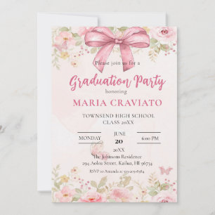 Invitation de fête de fin d'études au ruban rose e
