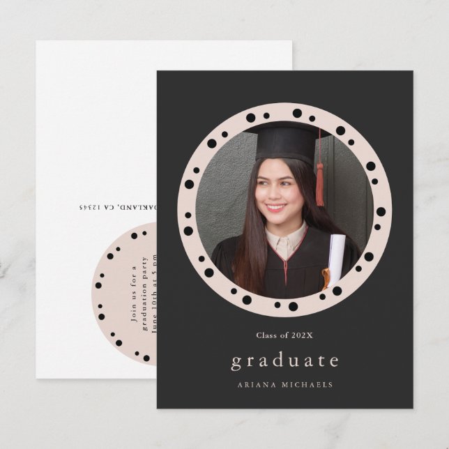 Invitation de fête de fin d'études avec cadre phot (Devant / Derrière)