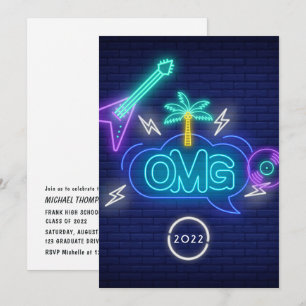 Invitation de fête de fin d'études avec néon rétro