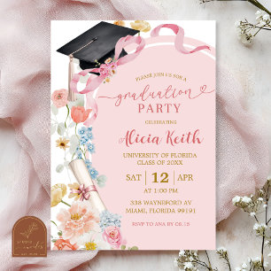 Invitation de fête de fin d'études printanière flo