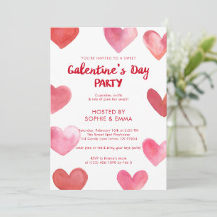 Invitation de fête de Galentine’s Day à coeurs aqu