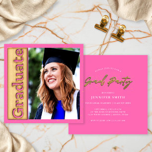Invitation de fête de graduation de photo rose cha