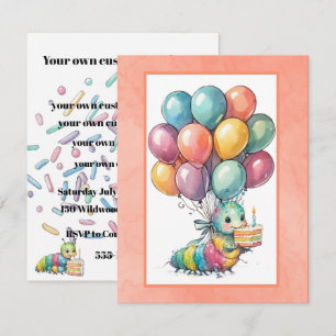 Invitation de fête de la chenille mignonne TÉLÉCHA