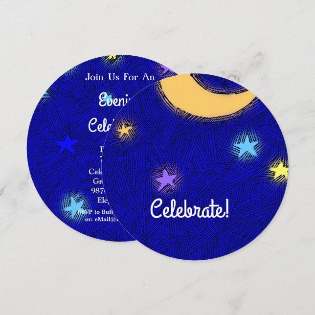 Invitation de fête de la Lune et des étoiles sur m (Devant / Derrière)