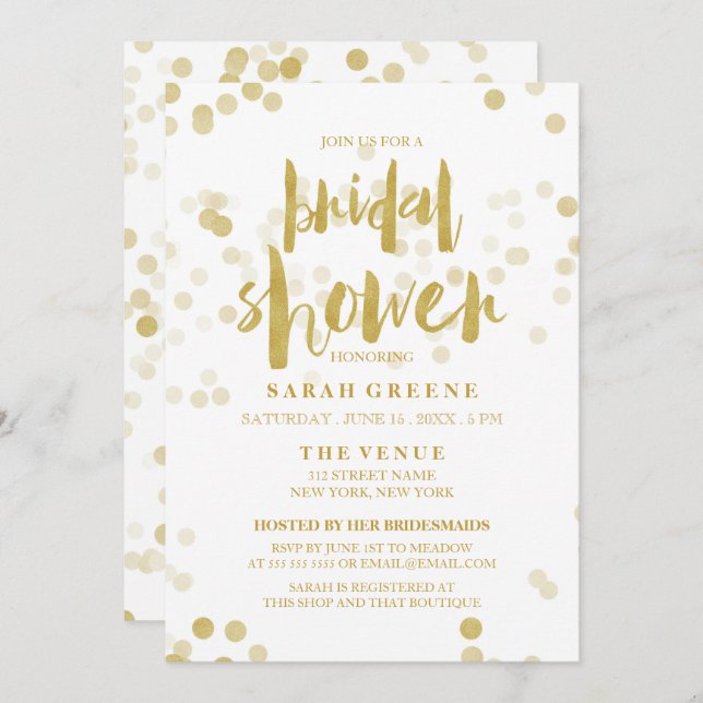 Invitation de Fête de la mariée de confettis de (Devant / Derrière)