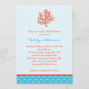 Invitation de Fête de la mariée de corail rouge