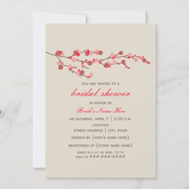 Invitation de Fête de la mariée de fleurs de (Devant)