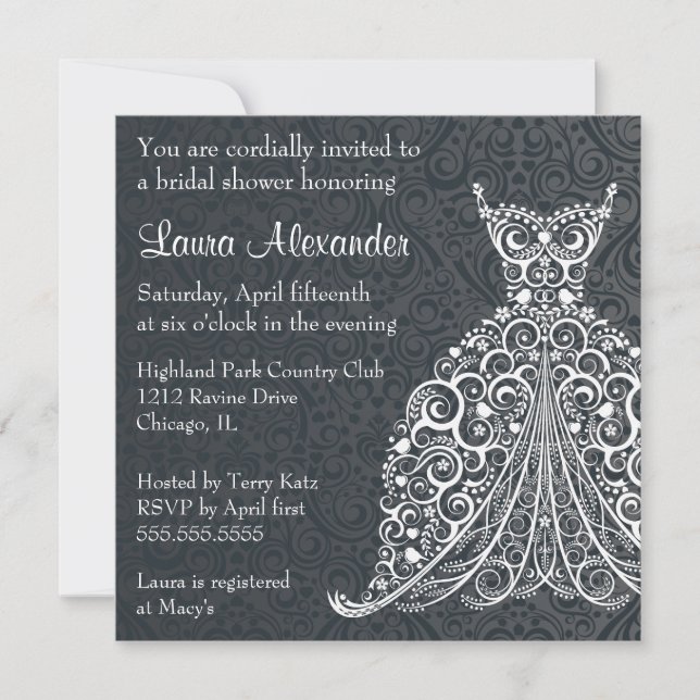 Invitation de Fête de la mariée de robe de mariage (Devant)