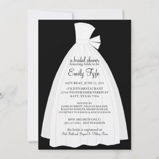 Invitation de Fête de la mariée de robe de mariage (Devant)