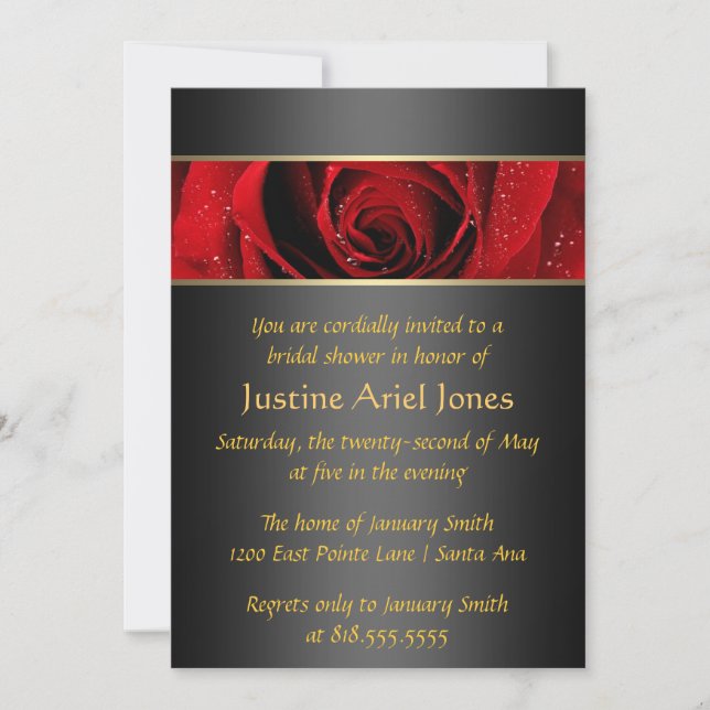 Invitation de Fête de la mariée de rose rouge (Devant)