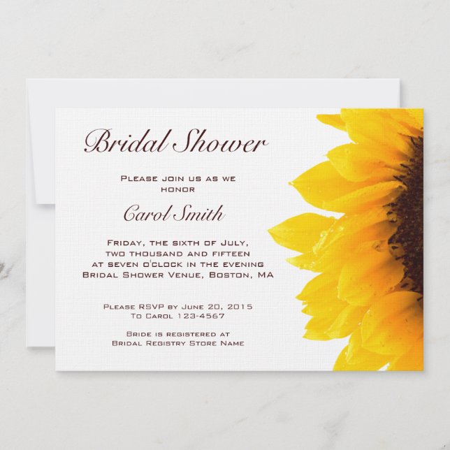 Invitation de Fête de la mariée de tournesol de (Devant)