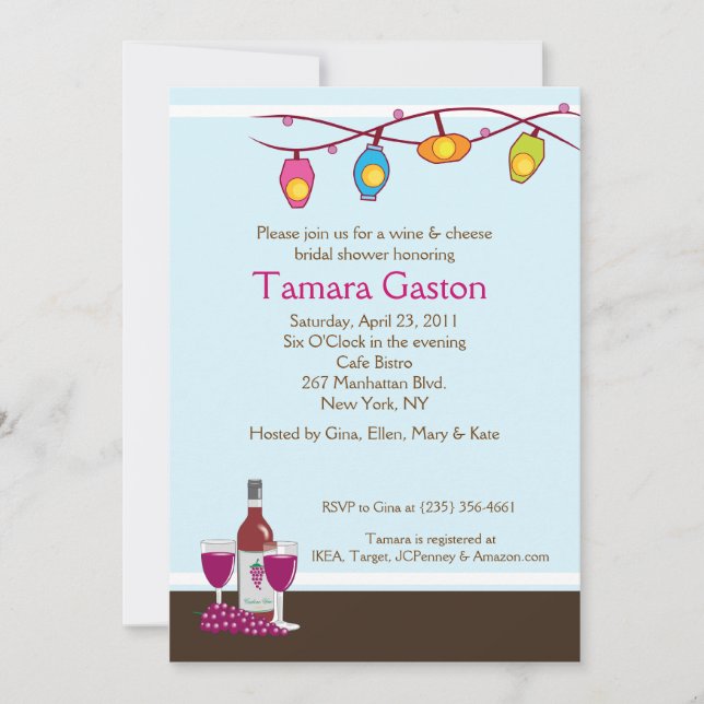 Invitation de Fête de la mariée de vin et du (Devant)