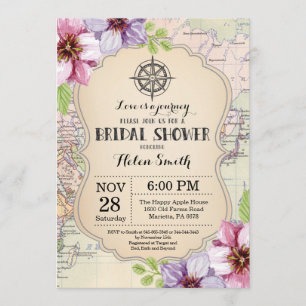 Invitation de Fête de la mariée de voyage florale