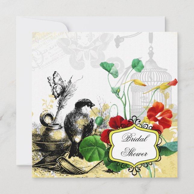 Invitation de Fête de la mariée d'oiseau et de (Devant)