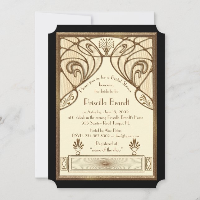 Invitation de Fête de la mariée, grand noir en (Devant)
