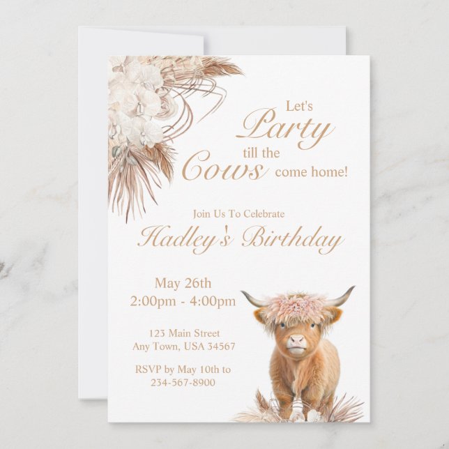 Invitation de fête de la vache des Highlands Saint (Devant)
