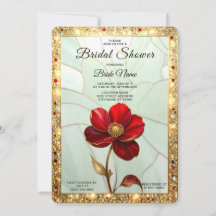 Invitation de Fête de Mariage Fleur Rouge en Verre