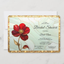 Invitation de Fête de Mariage Fleur Rouge en Verre