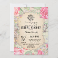 Invitation de Fête de Mariage Florale Rose Voyage