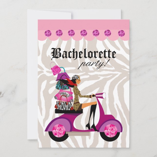 Invitation de fête de mode scooter femme zèbre noi (Devant)