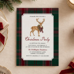 Invitation de fête de Noël à carreaux de cerf vint