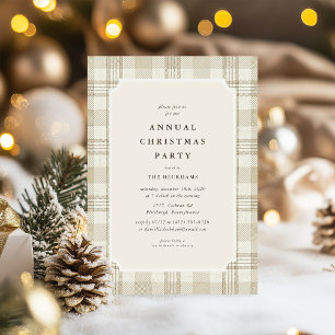 Invitation de fête de Noël à carreaux Gingham beig