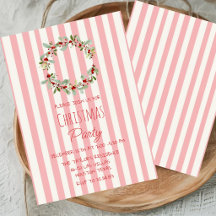 Invitation de fête de Noël à rayures roses | Joyeu