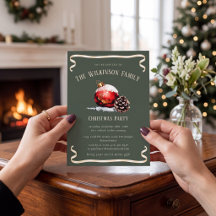 Invitation de fête de Noël au cône de pin orné rou