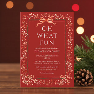 Invitation de fête de Noël au ruban rouge prépa