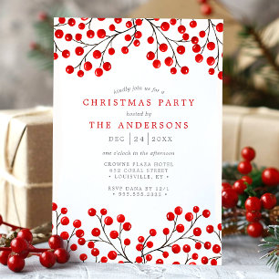 Invitation de fête de Noël aux baies de houx à l'a