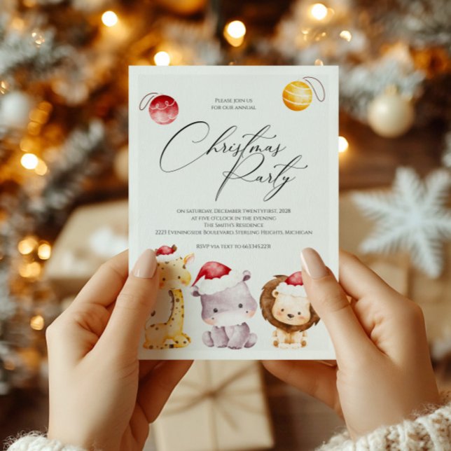 Invitation de fête de Noël avec de mignons animaux (Créateur téléchargé)