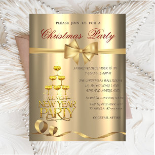 Invitation de fête de Noël avec verre à champagne