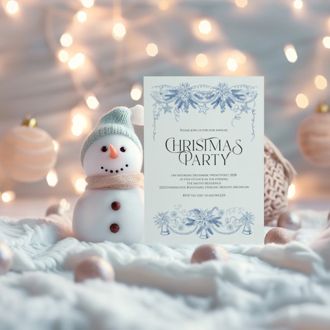 Invitation de fête de Noël bleue dessinée à la mai (Créateur téléchargé)