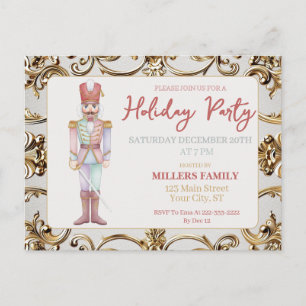 Invitation de fête de Noël cadre doré Casse-Noiset