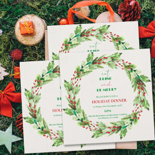 Invitation de fête de Noël Couronne de feuilles ve