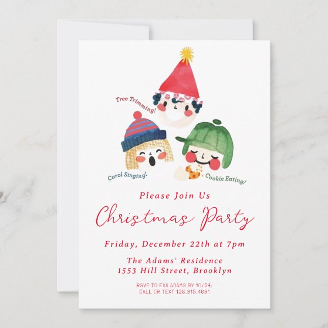 Invitation de fête de Noël en aquarelle (Devant)