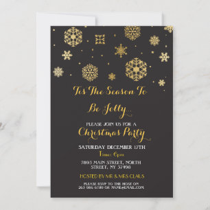 Invitation de fête de Noël en or avec flocons de n