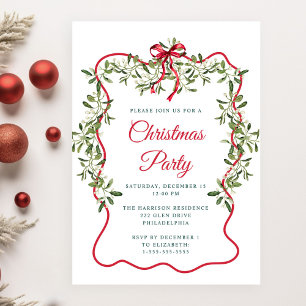 Invitation de fête de Noël en rouge avec cadre ond
