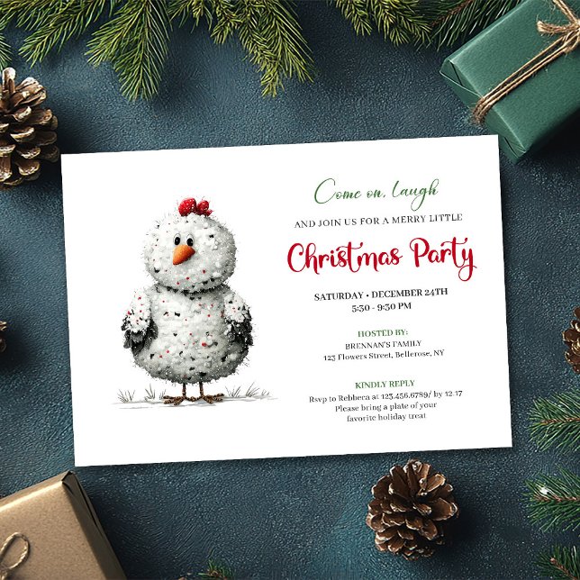 Invitation de fête de Noël imprimable Funny Chicke (Funny Chickens Red Green Christmas Party Printable)