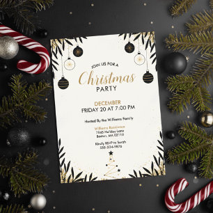 Invitation de fête de Noël moderne noir et or