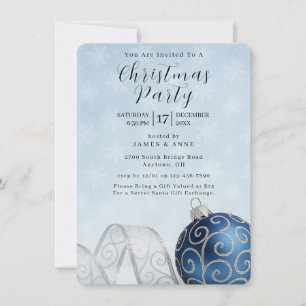 Invitation de fête de Noël Ornement Bleu et Argent