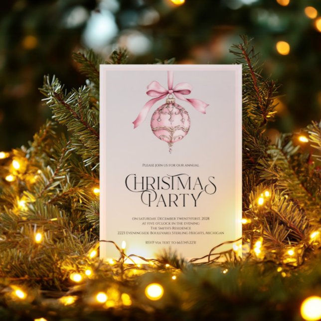 Invitation de fête de Noël Ornement Rose Romantiqu (Créateur téléchargé)