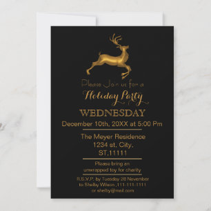 Invitation de fête de Noël Renne noir et or