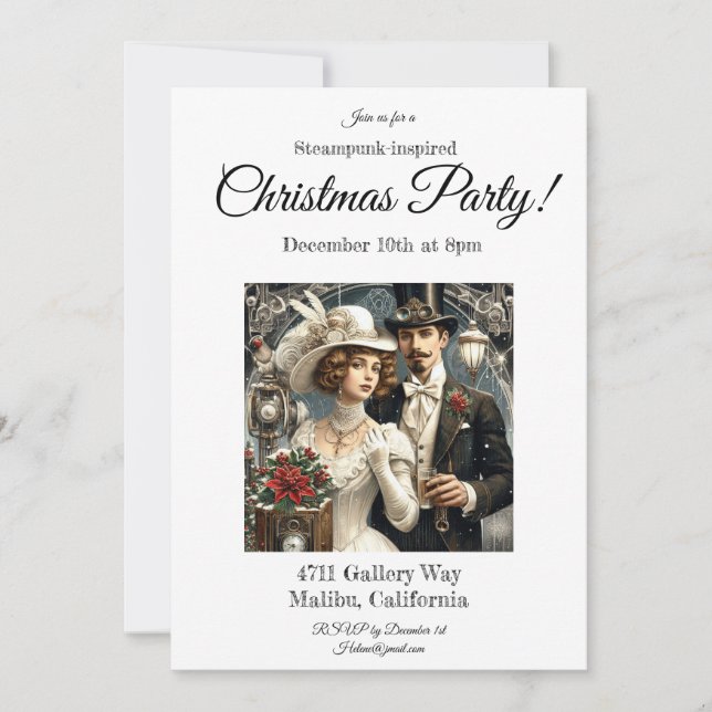 Invitation de fête de Noël Steampunk (Devant)