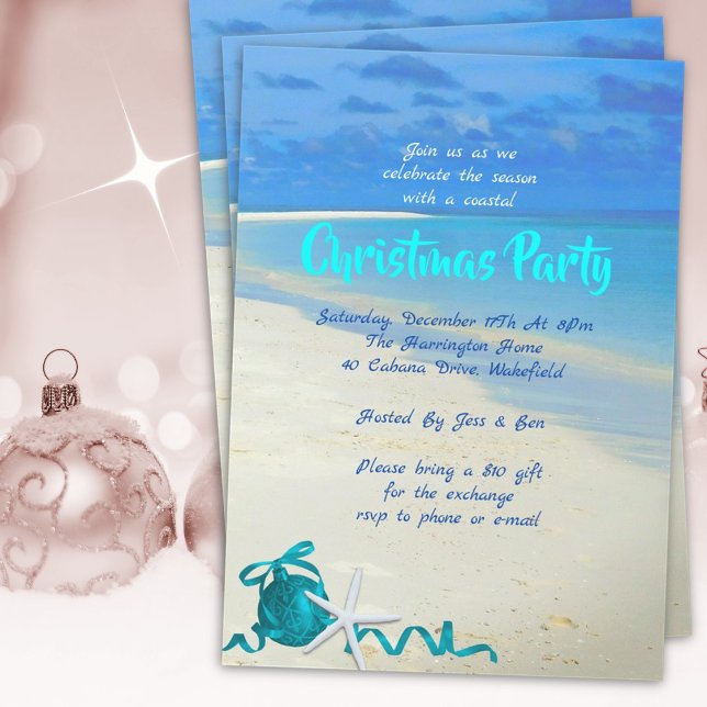 Invitation de fête de Noël sur la plage de sable e (Créateur téléchargé)