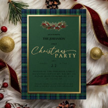 Invitation de fête de Noël | Tartan vert élégant